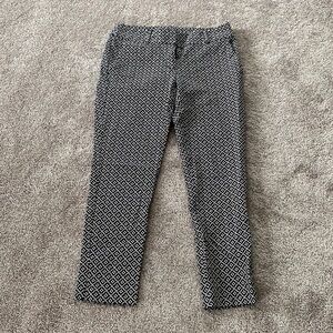 LOFT Julie Skinny Pants Black White Geometric Print Ankle Stretch SIZE 2